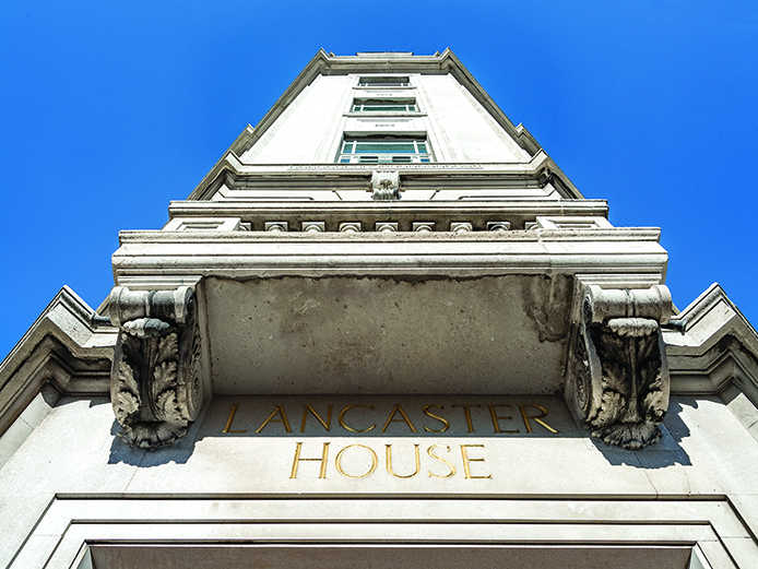 Vertical view of Lancaster House outside and above the reception access