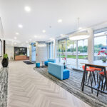 Feature reception with visitor seating at high-quality refurbished offices Solihull A34 Stratford Road
