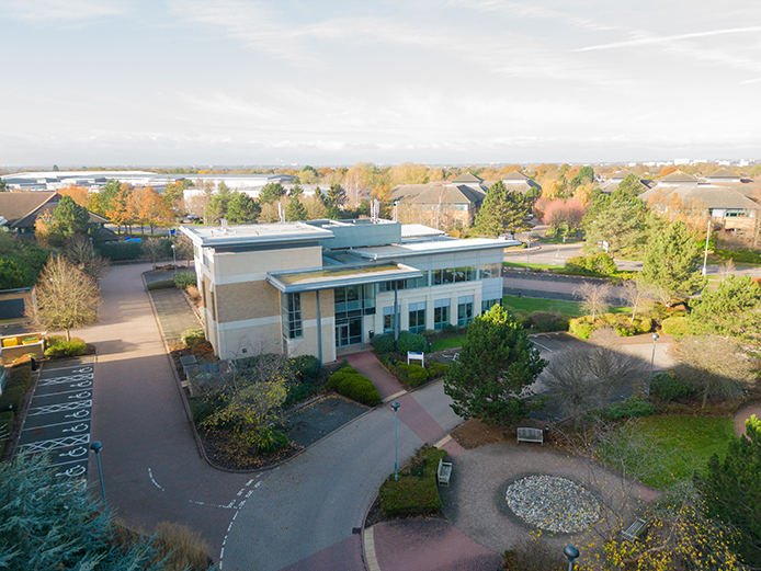 Aerial view of 4020 Lakeside, Birmingham Business Park, offering high quality offices Solihull