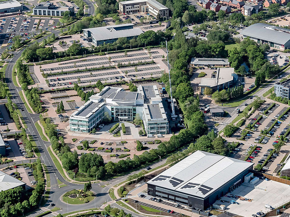 Aerial view of One Central Boulevard on Blythe Valley Park, where St James's Place took 9,272 sq ft in the 2nd largest deal of the Solihull office market review Q1 2024